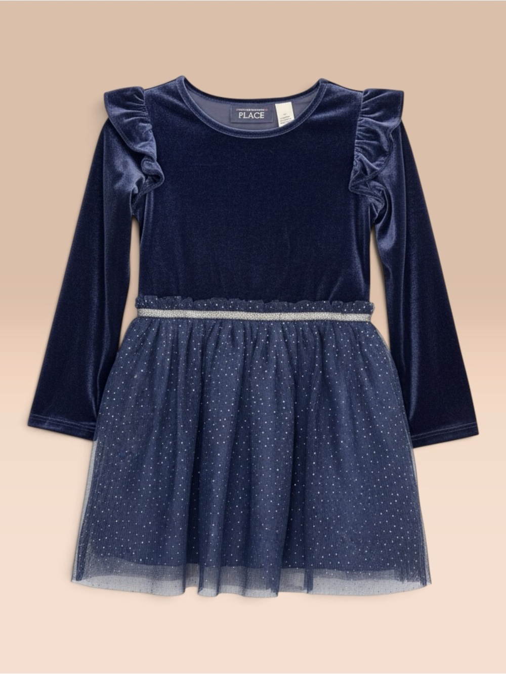 The Children's Place Navy Velvet & Sparkle Tulle Party Dress